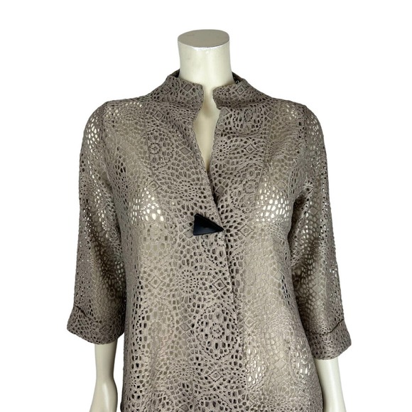 Comfy USA Open Knit Asymmetrical Jacket S Button Crotchet Sheer Fishnet Blazer - Picture 5 of 12